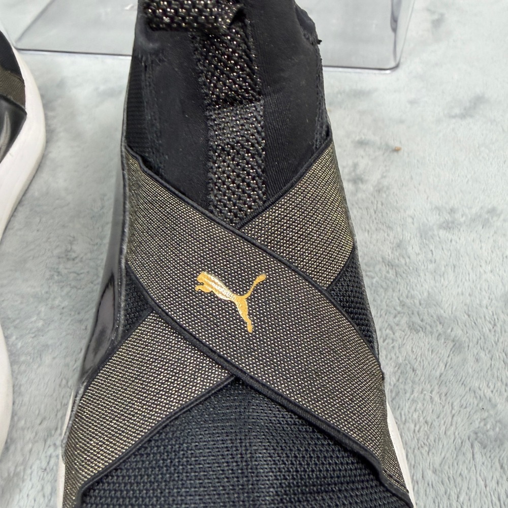 Puma Womens 8.5 Black Gold SoftFoam Slip On Sneaker 191252-02 Athleisure McBling - Picture 10 of 11